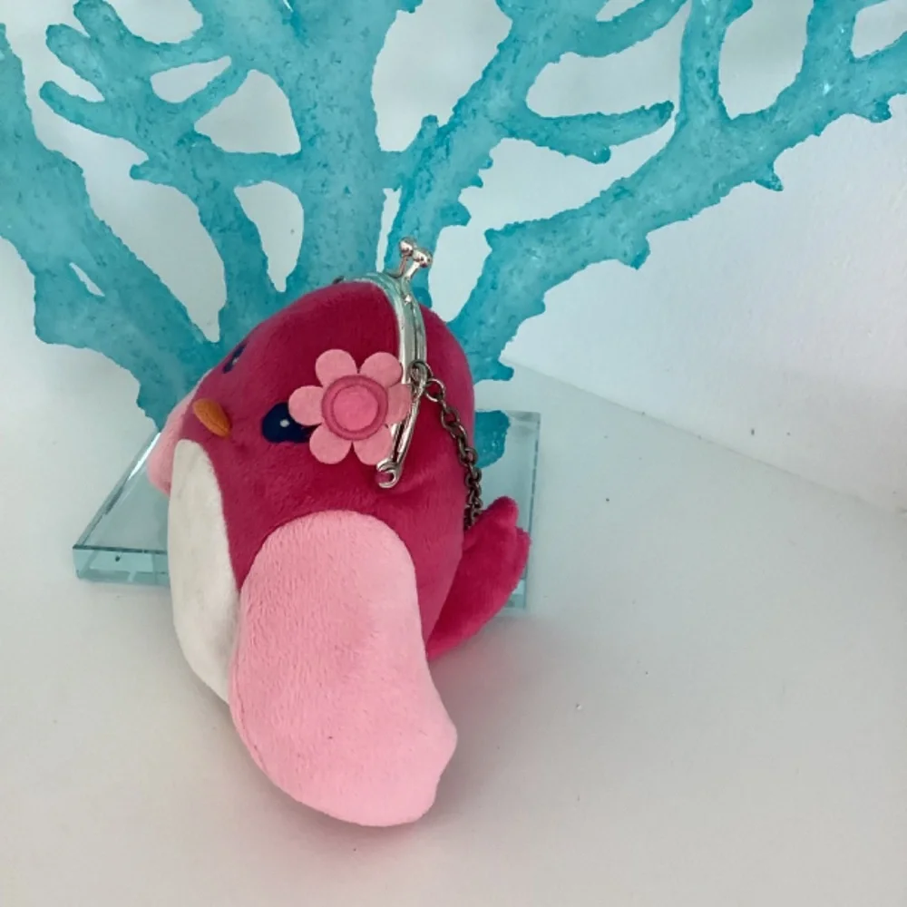 Vint. Gymboree Bird Flower Plush Handbag Animal Change Purse 6”Pink Chain strap